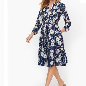 Talbots Falling Blossoms Floral Belted Cotton Shirt Dress Sz 8 Petite